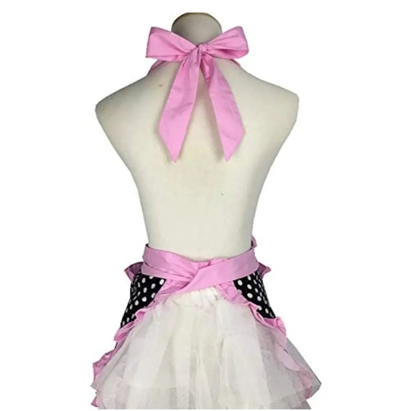 Apron black and pink with white pokodots - Picture 3 of 5